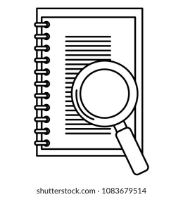 notebook with magnifying glass isolated icon