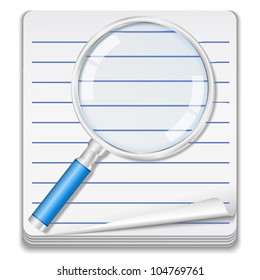 Notebook with magnifying glass, vector eps10 illustration