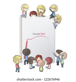 Notebook with many children. Vector design.