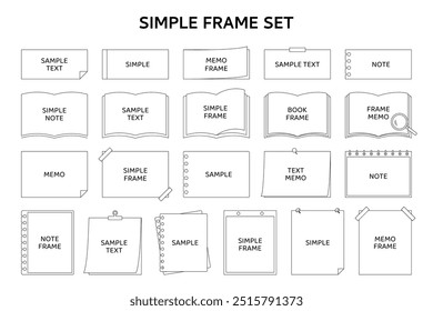 Notebook, memo, frame, flat, line, simple, book, stationery, design, decoration, ornament, simple
