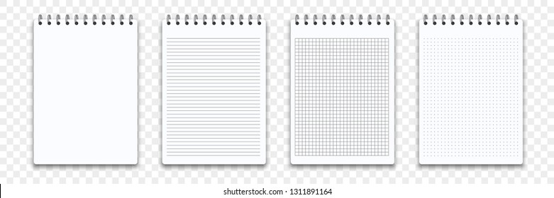 Notebook memo notepad templates. Vector note pad or diary line and square paper page with binder