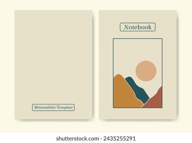 Notebook with minimalistic nature design. Aesthetic minimalist mountains illustration. Summer landscape colorful diary