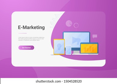 Notebook, Mobile Phone, Tablet PC, Desktop Computer as E-Marketing tools devices Isometric Flat vector illustration.
Responsive Adaptive design for website and app concept.
