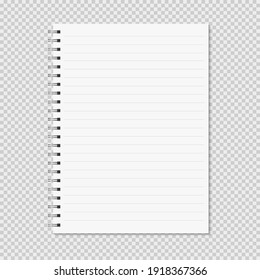 Notebook-Modell einzeln auf transparentem Hintergrund. Linde Seiten, Copybook mit Metallspiralvorlage. Realistisch geöffnetes Notebook, Vektorgrafik.
