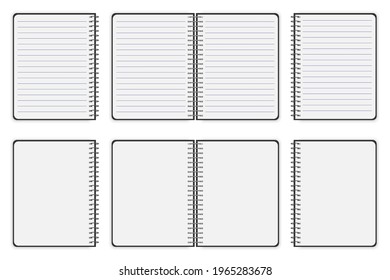 notebook mockup isolated. Realistic book cover. Book cover for paper design. Ruled notepads. Vector illustration. Stock image. EPS 10.