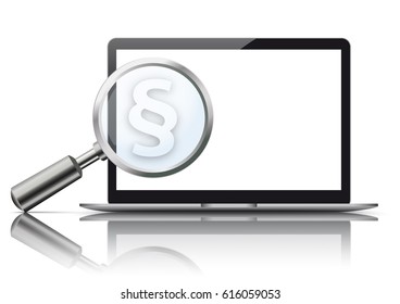 Notebook mockup with loupe and paragraph on the white background. Eps 10 vector file. 