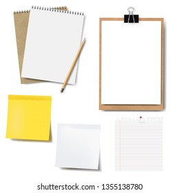Notebook Mockup And Paper Set Isolated With Gradient Mesh, Vector Illustration