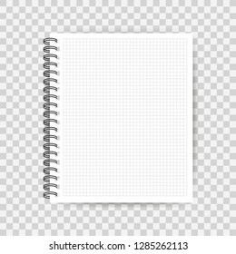 Notebook mockup, with place for your image, text or corporate identity details. Blank mock up with shadow on transparent background. Vector stock illustration.