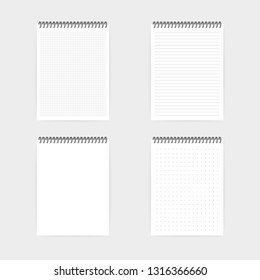 Notebook mockup, with place for your image, text or corporate identity details. Blank mock up with shadow on transparent background. Vector stock illustration.
