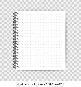 Notebook mockup, with place for your image, text or corporate identity details. Blank mock up with shadow on transparent background. Vector stock illustration.