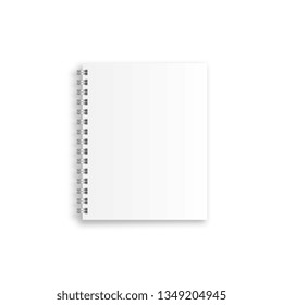 Notebook mockup, with place for your image. Blank realistic spiral notepad, notebook isolated on white background. Vector illustration.