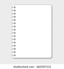 Notebook mockup, with place for your image, text or corporate identity details. Blank mock up with shadow on transparent background.
