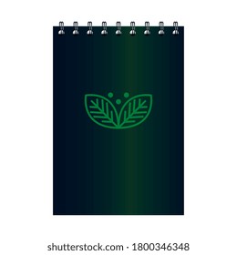 notebook mockup with sign of green company, identity corporate vector illustration design