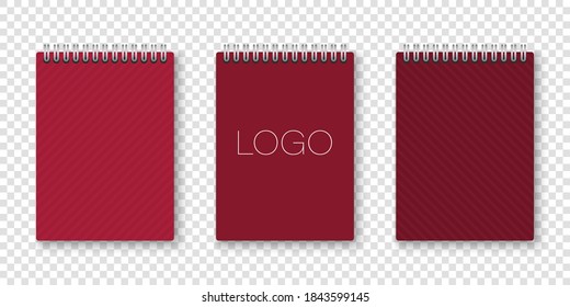 Notebook mockup. Spiral notepad mockup isolated on transparent background. Vector illustration