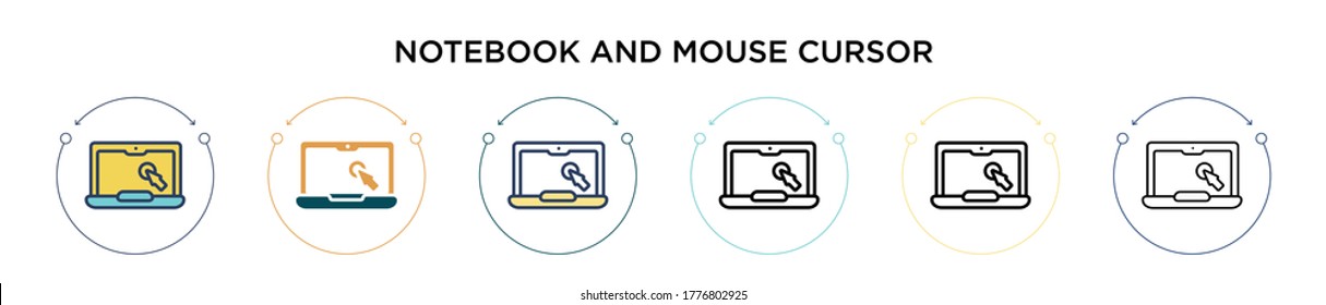 Notebook and mouse cursor icon in filled, thin line, outline and stroke style. Vector illustration of two colored and black notebook and mouse cursor vector icons designs can be used for mobile, ui, 