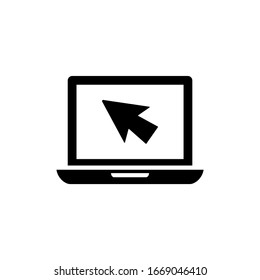 Notebook and mouse cursor vector icon in black solid flat design icon isolated on white background