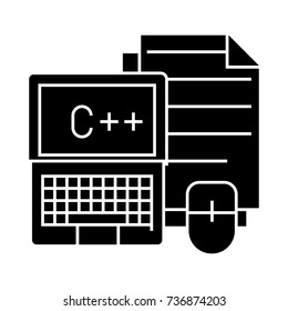 notebook with mouse and files icon, illustration, vector sign on isolated background