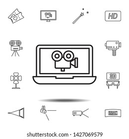 notebook movie icon. Simple thin line, outline vector element of Cinema icons set for UI and UX, website or mobile application
