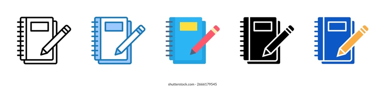 Notebook multiple style icons set design vector illustration.