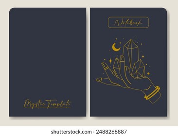 Notebook with mystic witchcraft element. Cover page design aesthetic esoteric album illustration.