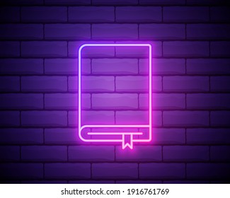 Notebook neon icon. Simple thin line, outline vector of education icons for ui and ux, website or mobile application isolated on brick wall background.