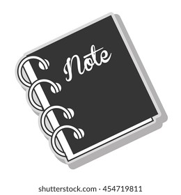 Notebook note diary in black and white colors, isolated flat icon.