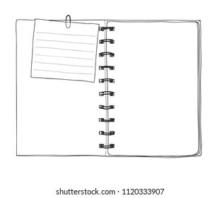 notebook and note paper  hand drawn vector line art illustration