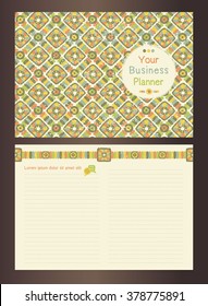 Notebook and note paper templates set with African ethnic tribal ornament, diary, brochure, book cover layout. Natural colors version. Vector