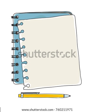notebook note paper  and yellow pen hand drawn vector art illustration