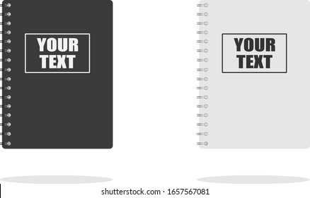 Notebook, notepad. Black and white notebook with shadow isolated on white. Vector illustration. Vector.