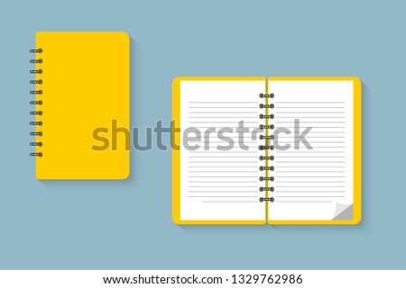 Notebook. Notepad. Blank opened and closed Notebook template. Notepad on blue background with soft shadows. Flat design. Vector icons. Eps 10