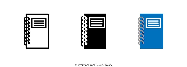 A notebook or notepad icon, ideal for note taking, writing, journaling, and study materials.