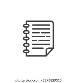 Notebook or notepad line icon. linear style sign for mobile concept and web design. Note pad page outline vector icon. Symbol, logo illustration. Vector graphics
