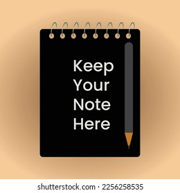 Notebook or notepad paper cover page icon vector and notepad with pen on isolated background for school, collage, university students. Notebook is essential for students to write on it and keep notes.