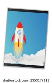 notebook for notes with a rocket on the cover