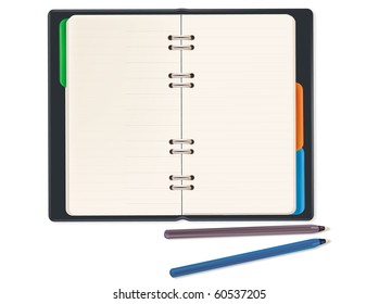 Notebook and office supplies. Vector.