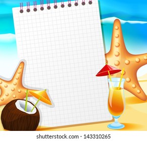 notebook on the background of the beach
