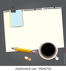 Notebook on desktop for work job with coffee