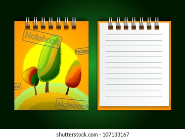 notebook on a green background, vector
