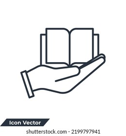 notebook on hand icon logo vector illustration. safe education symbol template for graphic and web design collection