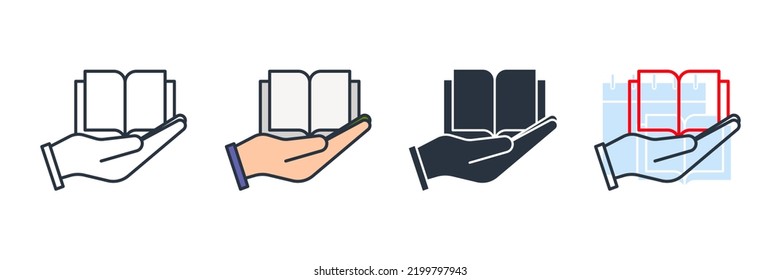 notebook on hand icon logo vector illustration. safe education symbol template for graphic and web design collection