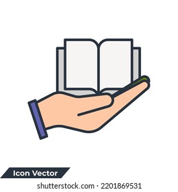 notebook on hand icon logo vector illustration. safe education symbol template for graphic and web design collection