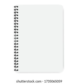 Notebook on a spiral. Knitted, bound, white paper. Vector image of notepad in mocap style. Stock Photo.