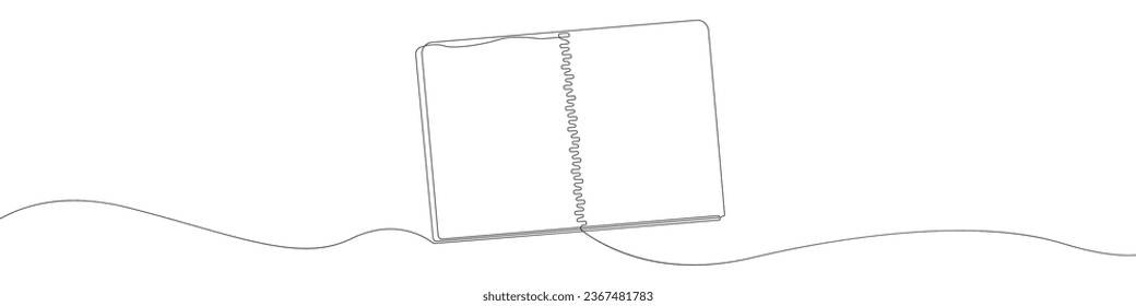 Notebook one line drawing vector. Copybook continuous line drawing vector. A notebook with a pen a single line drawing. Background contour line idea Notepad with pen vector.