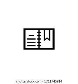 Notebook open with bookmark icon in black solid flat design icon isolated on white background