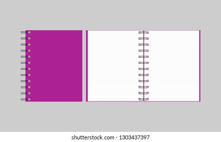Notebook, open notebook isolated objects. Vector illustration
