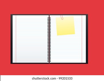 notebook open isolated over red background. vector