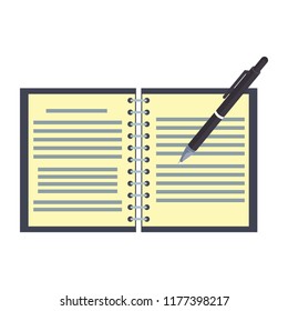 Notebook open with magnifying glass