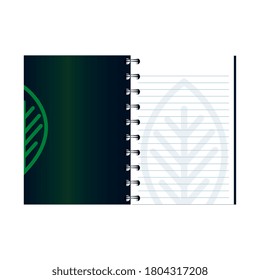 notebook open mockup with sign of green company, corporate identity vector illustration design