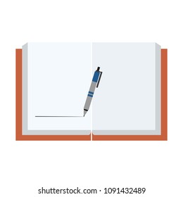Notebook open with pen